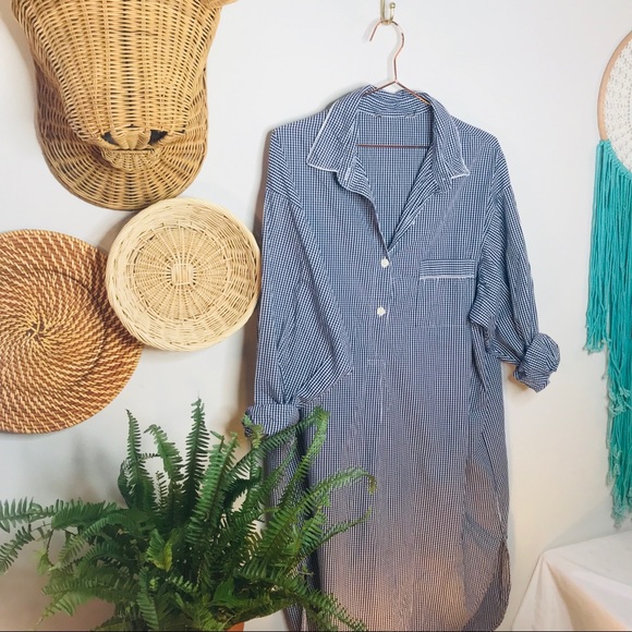 vtg vsco gingham Navy cotton shirt dress - Picture 3 of 6